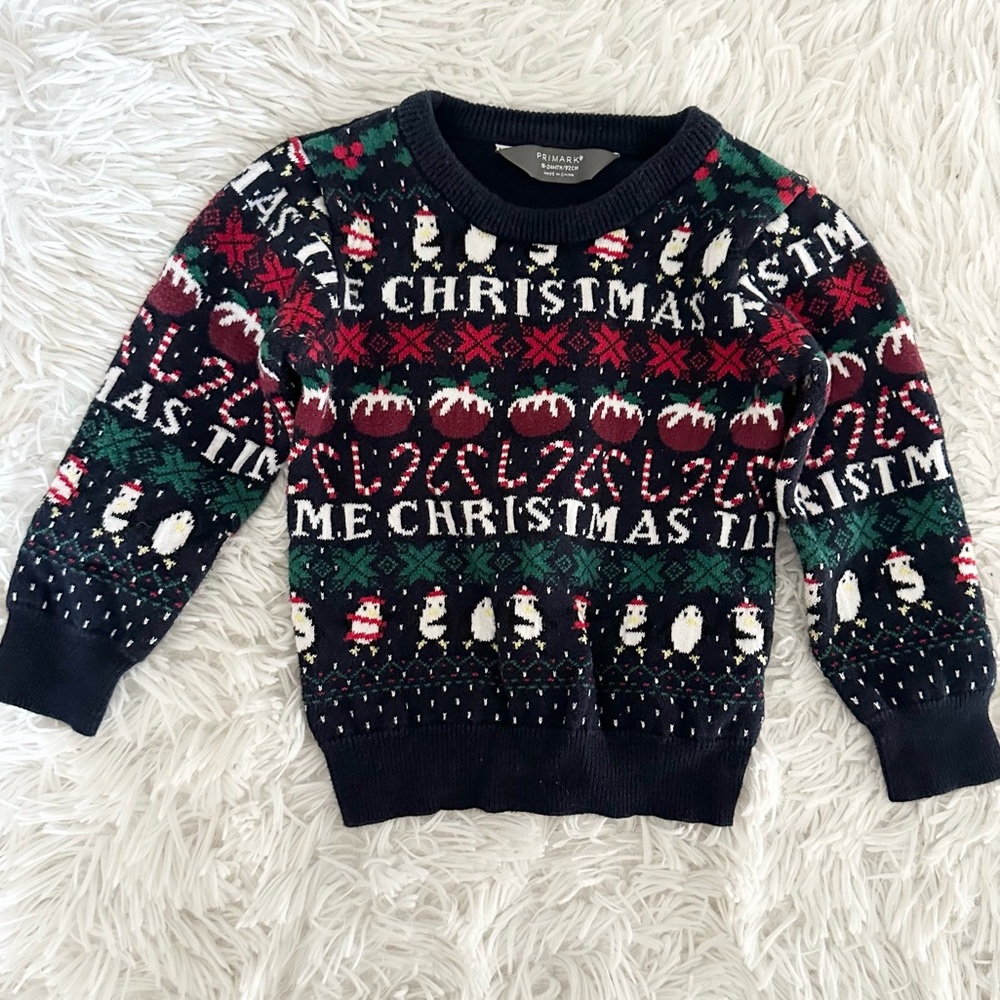 PRIMARK Kids Christmas Time Festive Navy Christmas Sweater Size 18-24M